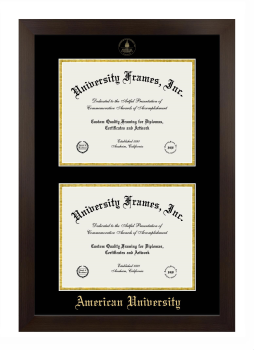 American University Double Diploma Frame in Manhattan Espresso with Black & Gold Mats for document: 8 1/2"h x 11"w  , document: 8 1/2"h x 11"w  