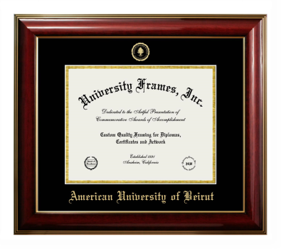 American University of Beirut Diploma Frame in Classic Mahogany with Gold Trim with Black & Gold Mats for document: 8 1/2"h x 11"w  
