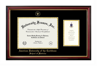 American University of the Caribbean School of Medicine Diploma with Announcement Frame in Petite Mahogany with Gold Trim with Black & Gold Mats for document: 8 1/2"h x 11"w  , diploma: 7"h x 4"w  