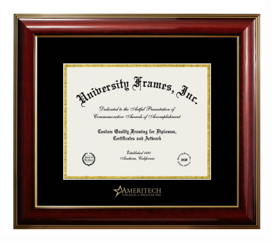 Ameritech College of Healthcare Diploma Frame in Classic Mahogany with Gold Trim with Black & Gold Mats for document: 8 1/2"h x 11"w  