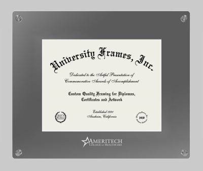 Ameritech College of Healthcare Lucent Clear-over-Smoke Frame in Lucent Smoke Moulding with Lucent Smoke Mat for document: 8 1/2"h x 11"w  