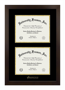 Ameritech College of Healthcare Double Diploma Frame in Manhattan Espresso with Black & Gold Mats for document: 8 1/2"h x 11"w  , document: 8 1/2"h x 11"w  