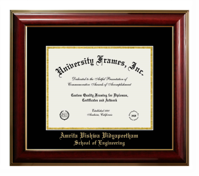 Amrita Vishwa Vidyapeetham Diploma Frame in Classic Mahogany with Gold Trim with Black & Gold Mats for document: 8 1/2"h x 11"w  