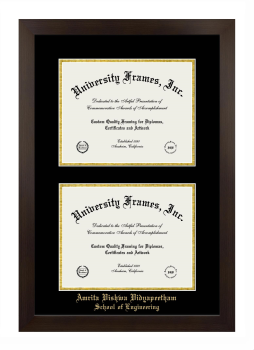 Amrita Vishwa Vidyapeetham Double Diploma Frame in Manhattan Espresso with Black & Gold Mats for document: 8 1/2"h x 11"w  , document: 8 1/2"h x 11"w  