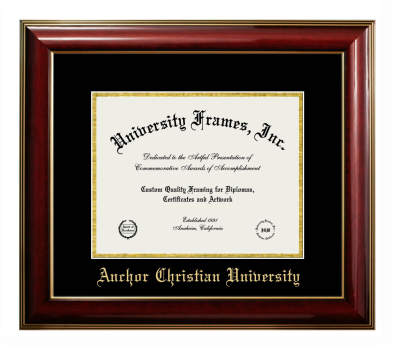 Anchor Christian University Diploma Frame in Classic Mahogany with Gold Trim with Black & Gold Mats for document: 8 1/2"h x 11"w  