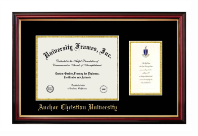 Anchor Christian University Diploma with Announcement Frame in Petite Mahogany with Gold Trim with Black & Gold Mats for document: 8 1/2"h x 11"w  , diploma: 7"h x 4"w  