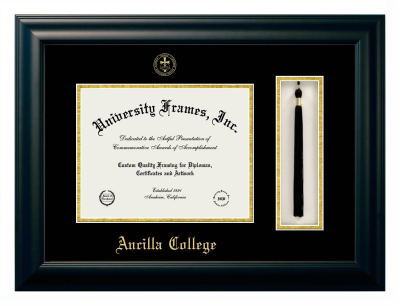 Ancilla College Diploma with Tassel Box Frame in Satin Black with Black & Gold Mats for document: 8 1/2"h x 11"w  