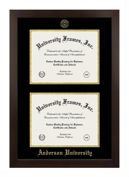 Anderson University (Indiana) Double Diploma Frame in Manhattan Espresso with Black & Gold Mats for document: 8 1/2"h x 11"w  , document: 8 1/2"h x 11"w  
