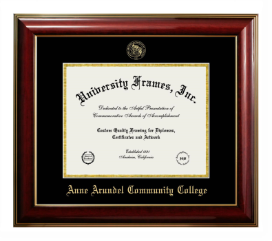 Anne Arundel Community College Diploma Frame in Classic Mahogany with Gold Trim with Black & Gold Mats for document: 8 1/2"h x 11"w  