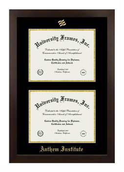 Anthem Institute Double Diploma Frame in Manhattan Espresso with Black & Gold Mats for document: 8 1/2"h x 11"w  , document: 8 1/2"h x 11"w  