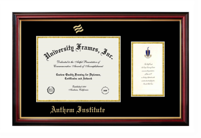 Anthem Institute Diploma with Announcement Frame in Petite Mahogany with Gold Trim with Black & Gold Mats for document: 8 1/2"h x 11"w  , diploma: 7"h x 4"w  