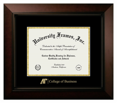 AP College of Business Diploma Frame in Legacy Black Cherry with Black & Gold Mats for document: 8 1/2"h x 11"w  