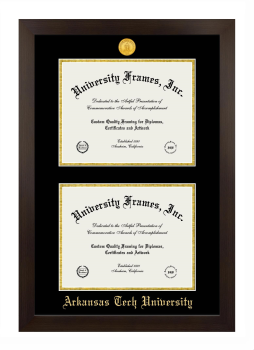 Arkansas Tech University Double Diploma Frame in Manhattan Espresso with Black & Gold Mats for document: 8 1/2"h x 11"w  , document: 8 1/2"h x 11"w  