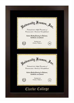 Clarke College Double Diploma Frame in Manhattan Espresso with Black & Gold Mats for document: 8 1/2"h x 11"w  , document: 8 1/2"h x 11"w  