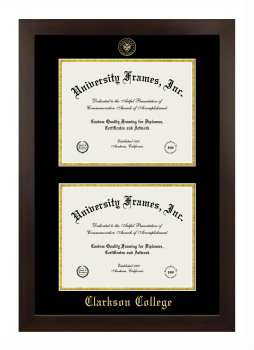 Clarkson College Double Diploma Frame in Manhattan Espresso with Black & Gold Mats for document: 8 1/2"h x 11"w  , document: 8 1/2"h x 11"w  
