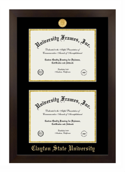 Clayton State University Double Diploma Frame in Manhattan Espresso with Black & Gold Mats for document: 8 1/2"h x 11"w  , document: 8 1/2"h x 11"w  