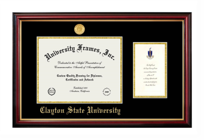Clayton State University Diploma with Announcement Frame in Petite Mahogany with Gold Trim with Black & Gold Mats for document: 8 1/2"h x 11"w  , diploma: 7"h x 4"w  