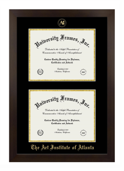 Art Institute of Atlanta Double Diploma Frame in Manhattan Espresso with Black & Gold Mats for document: 8 1/2"h x 11"w  , document: 8 1/2"h x 11"w  
