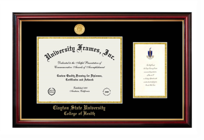 Clayton State University College of Health Diploma with Announcement Frame in Petite Mahogany with Gold Trim with Black & Gold Mats for document: 8 1/2"h x 11"w  , diploma: 7"h x 4"w  