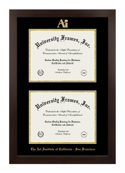 Art Institute of California-San Francisco Double Diploma Frame in Manhattan Espresso with Black & Gold Mats for document: 8 1/2"h x 11"w  , document: 8 1/2"h x 11"w  