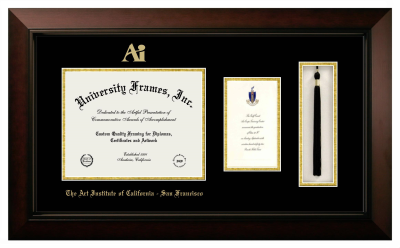 Art Institute of California-San Francisco Diploma with Announcement & Tassel Box Frame in Legacy Black Cherry with Black & Gold Mats for document: 8 1/2"h x 11"w  , diploma: 7"h x 4"w  