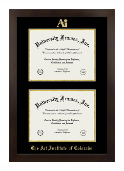Art Institute of Colorado Double Diploma Frame in Manhattan Espresso with Black & Gold Mats for document: 8 1/2"h x 11"w  , document: 8 1/2"h x 11"w  