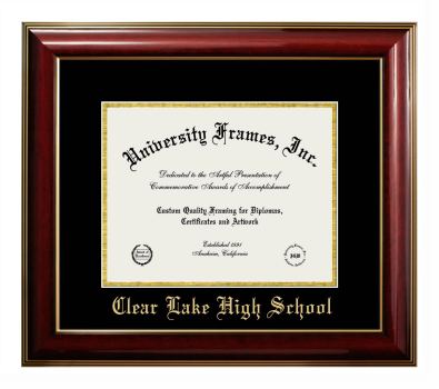 Clear Lake High School Diploma Frame in Classic Mahogany with Gold Trim with Black & Gold Mats for document: 8 1/2"h x 11"w  