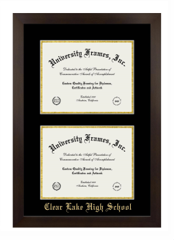 Clear Lake High School Double Diploma Frame in Manhattan Espresso with Black & Gold Mats for document: 8 1/2"h x 11"w  , document: 8 1/2"h x 11"w  