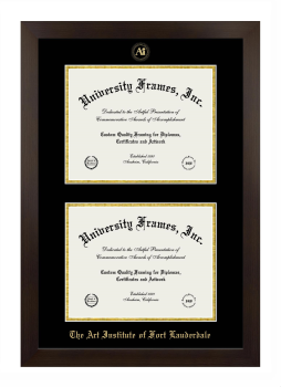 Art Institute of Fort Lauderdale Double Diploma Frame in Manhattan Espresso with Black & Gold Mats for document: 8 1/2"h x 11"w  , document: 8 1/2"h x 11"w  