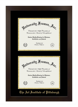 Art Institute of Pittsburgh Double Diploma Frame in Manhattan Espresso with Black & Gold Mats for document: 8 1/2"h x 11"w  , document: 8 1/2"h x 11"w  