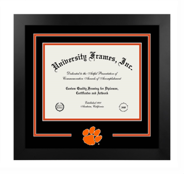 Clemson University College of Health, Education and Human Development Logo Mat Frame in Manhattan Black with Black & Orange Mats for document: 8 1/2"h x 11"w  