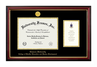 Clemson University College of Health, Education and Human Development Diploma with Announcement Frame in Petite Mahogany with Gold Trim with Black & Gold Mats for document: 8 1/2"h x 11"w  , diploma: 7"h x 4"w  