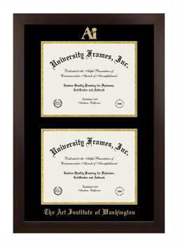 Art Institute of Washington Double Diploma Frame in Manhattan Espresso with Black & Gold Mats for document: 8 1/2"h x 11"w  , document: 8 1/2"h x 11"w  