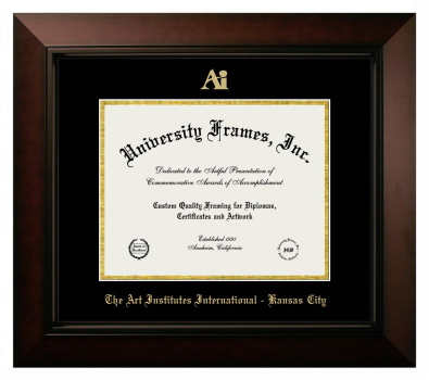Art Institutes International Kansas City Diploma Frame in Legacy Black Cherry with Black & Gold Mats for document: 8 1/2"h x 11"w  