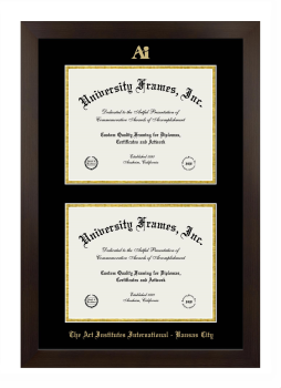 Art Institutes International Kansas City Double Diploma Frame in Manhattan Espresso with Black & Gold Mats for document: 8 1/2"h x 11"w  , document: 8 1/2"h x 11"w  