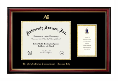Art Institutes International Kansas City Diploma with Announcement Frame in Petite Mahogany with Gold Trim with Black & Gold Mats for document: 8 1/2"h x 11"w  , diploma: 7"h x 4"w  