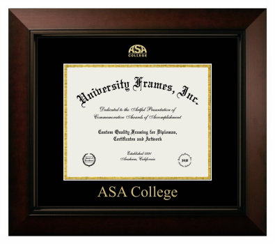 ASA College Diploma Frame in Legacy Black Cherry with Black & Gold Mats for document: 8 1/2"h x 11"w  