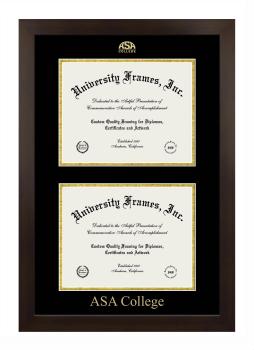 ASA College Double Diploma Frame in Manhattan Espresso with Black & Gold Mats for document: 8 1/2"h x 11"w  , document: 8 1/2"h x 11"w  