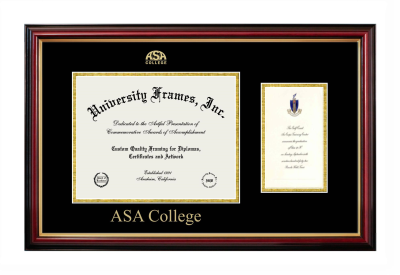 ASA College Diploma with Announcement Frame in Petite Mahogany with Gold Trim with Black & Gold Mats for document: 8 1/2"h x 11"w  , diploma: 7"h x 4"w  