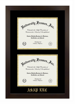 ASAP LLC Double Diploma Frame in Manhattan Espresso with Black & Gold Mats for document: 8 1/2"h x 11"w  , document: 8 1/2"h x 11"w  