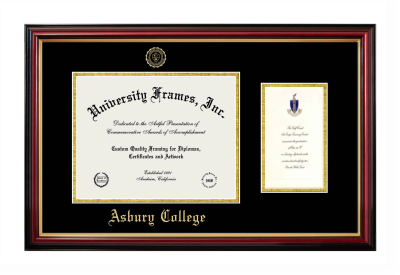 Asbury College Diploma with Announcement Frame in Petite Mahogany with Gold Trim with Black & Gold Mats for document: 8 1/2"h x 11"w  , diploma: 7"h x 4"w  