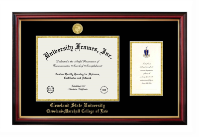 Cleveland State University Cleveland-Marshall College of Law Diploma with Announcement Frame in Petite Mahogany with Gold Trim with Black & Gold Mats for document: 8 1/2"h x 11"w  , diploma: 7"h x 4"w  