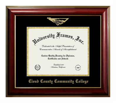 Cloud County Community College Diploma Frame in Classic Mahogany with Gold Trim with Black & Gold Mats for document: 8 1/2"h x 11"w  