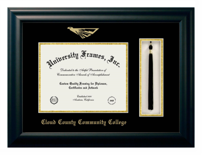 Cloud County Community College Diploma with Tassel Box Frame in Satin Black with Black & Gold Mats for document: 8 1/2"h x 11"w  