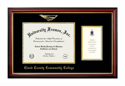 Cloud County Community College Diploma with Announcement Frame in Petite Mahogany with Gold Trim with Black & Gold Mats for document: 8 1/2"h x 11"w  , diploma: 7"h x 4"w  