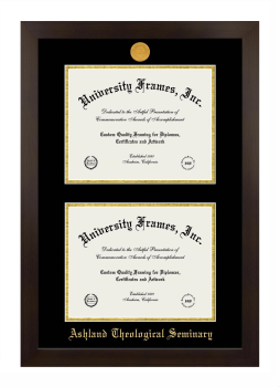 Ashland Theological Seminary Double Diploma Frame in Manhattan Espresso with Black & Gold Mats for document: 8 1/2"h x 11"w  , document: 8 1/2"h x 11"w  