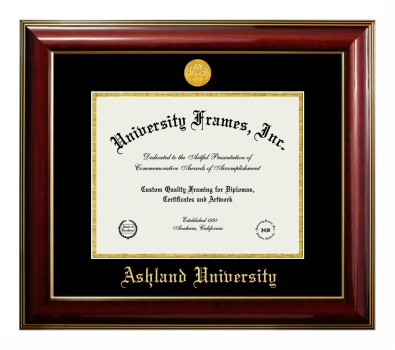 Ashland University Diploma Frame in Classic Mahogany with Gold Trim with Black & Gold Mats for document: 8 1/2"h x 11"w  