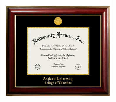 Ashland University College of Education Diploma Frame in Classic Mahogany with Gold Trim with Black & Gold Mats for document: 8 1/2"h x 11"w  
