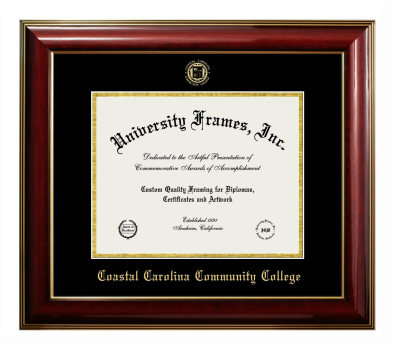 Coastal Carolina Community College Diploma Frame in Classic Mahogany with Gold Trim with Black & Gold Mats for document: 8 1/2"h x 11"w  