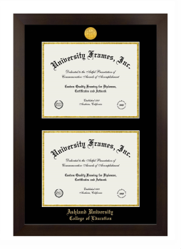 Ashland University College of Education Double Diploma Frame in Manhattan Espresso with Black & Gold Mats for document: 8 1/2"h x 11"w  , document: 8 1/2"h x 11"w  